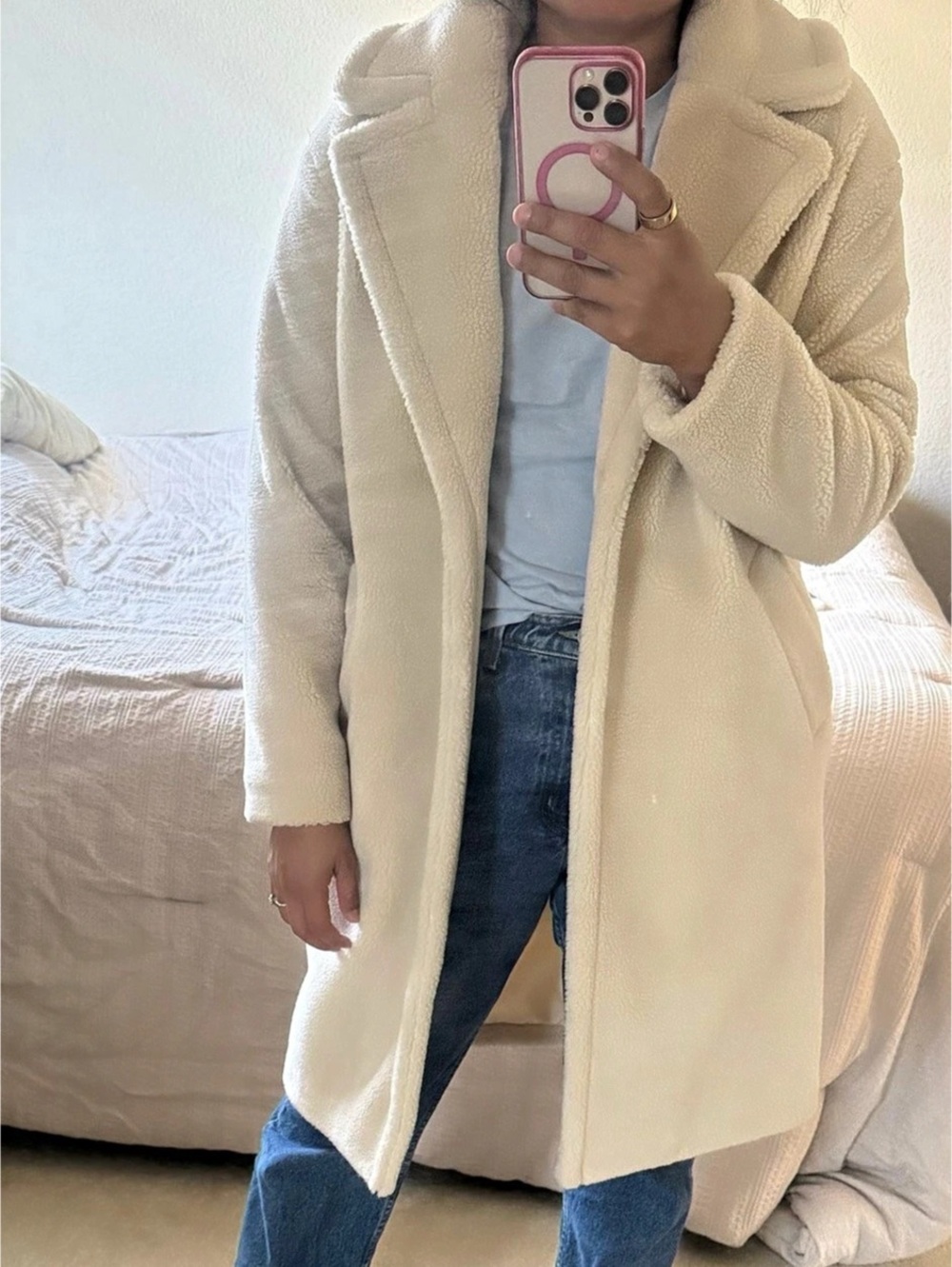 Express Sherpa Teddy Coat in Cream Size XS
